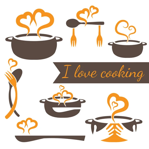 J'adore cuisiner ensemble vectoriel d'éléments de cuisine — Image vectorielle