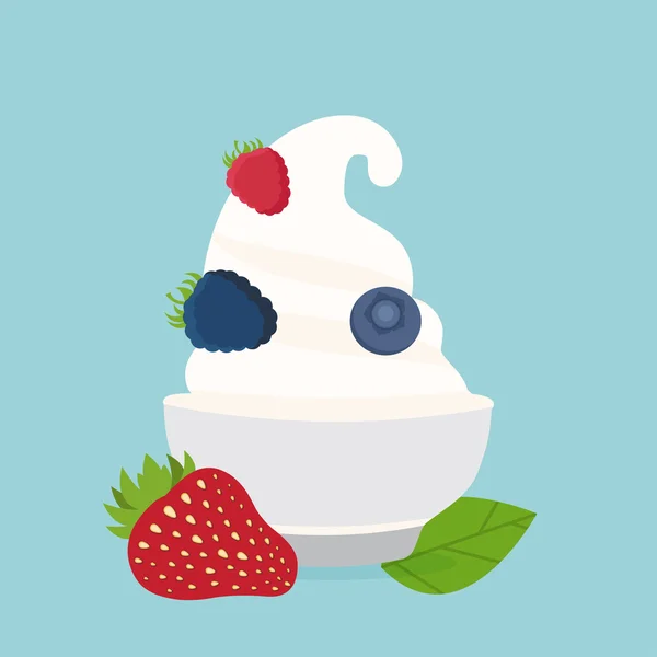 Yogurt congelado en la taza con la plantilla de diseño de vectores de bayas — Vector de stock