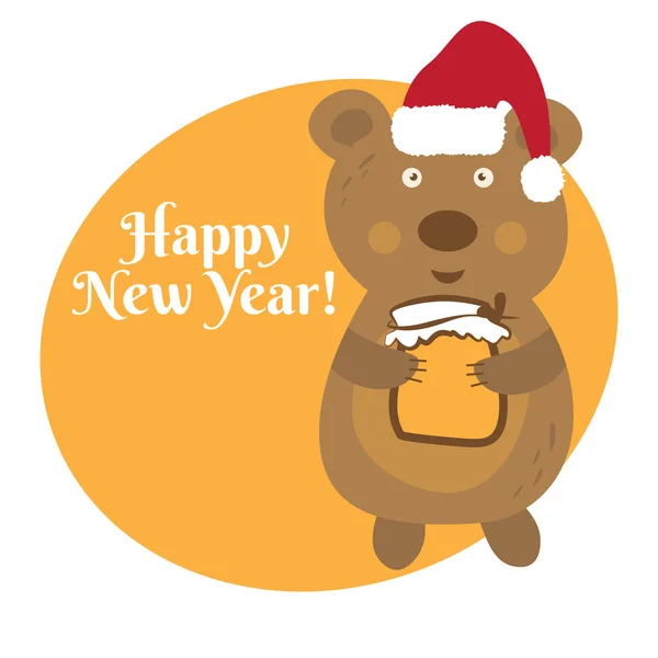 Cute cartoon bear in Santa Claus hat. Vector — Stock Vector