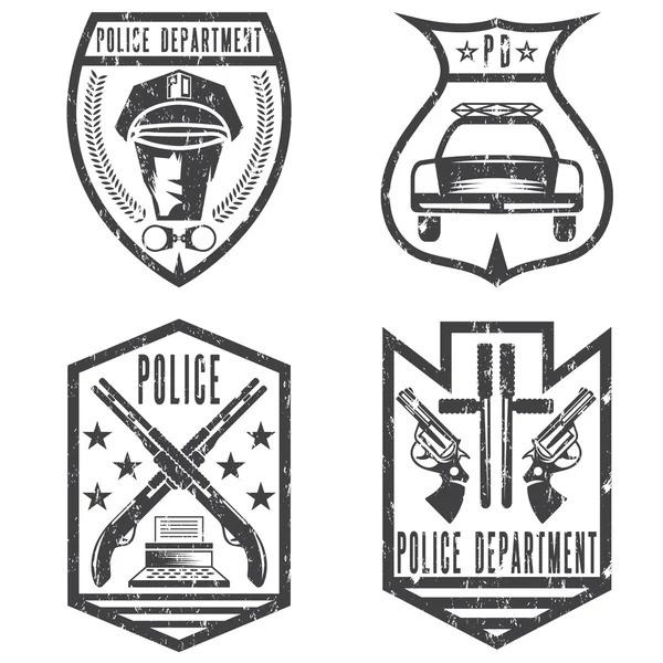 Conjunto de grunge vintage policía policía aplicación de la ley insignias — Vector de stock