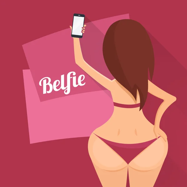 Maken belfie foto mooie vrouw. Nieuwe trend selfie. Vector afb — Stockvector