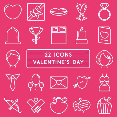 Stil monoline 22 simgelerin Happy Valentine's Day için ayarla