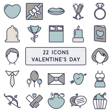 Stil monoline 22 simgelerin Happy Valentine's Day için ayarla