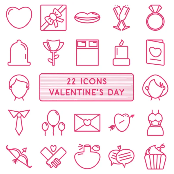 Set de 22 iconos en estilo monolino para el Feliz Día de San Valentín — Archivo Imágenes Vectoriales