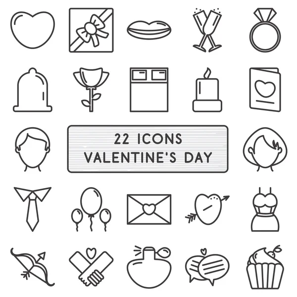 Instellen voor 22 icons in stijl monoline voor Happy Valentine's Day — Stockvector