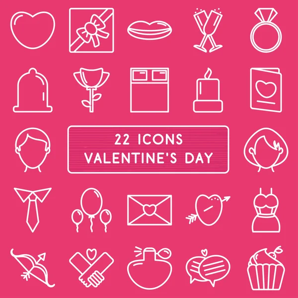 Uppsättning av 22 ikoner i stil enda typ för glad Alla hjärtans dag — Stock vektor