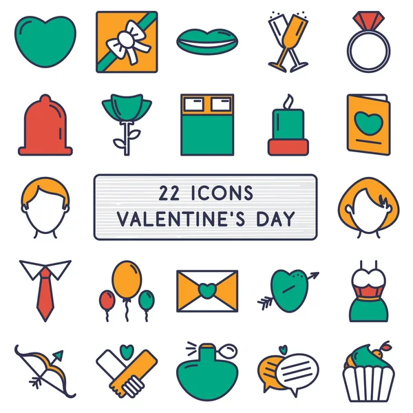 Uppsättning av 22 ikoner i stil enda typ för glad Alla hjärtans dag — Stock vektor