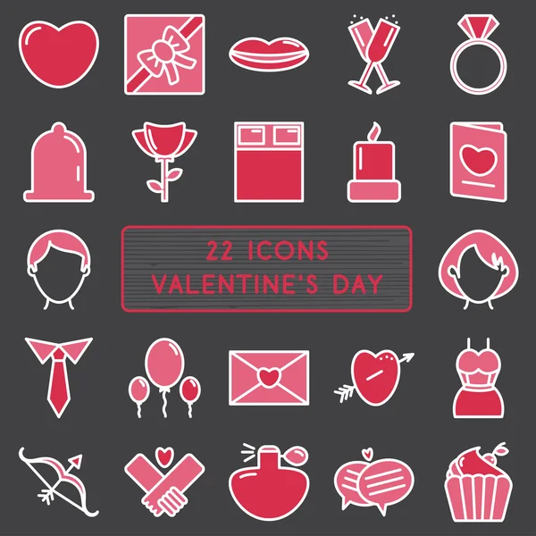 Set de 22 iconos en estilo monolino para el Feliz Día de San Valentín — Archivo Imágenes Vectoriales