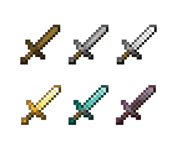 Pixel Art Set Von Schwert Isolierte Vektordatei — Stockvektor