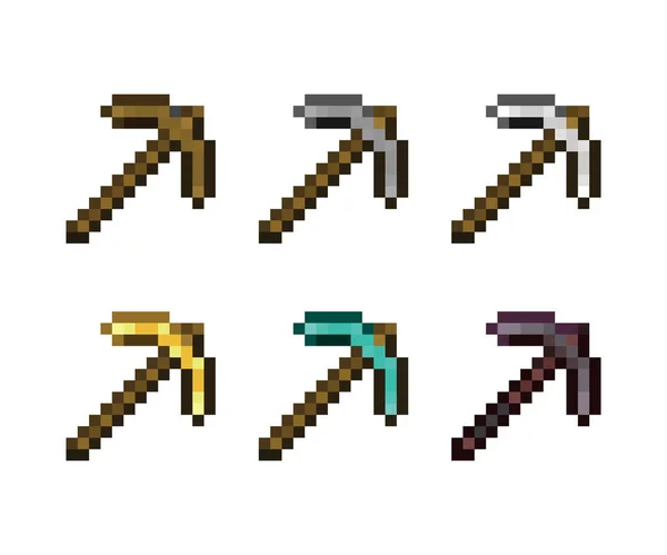 Pixel Art Set Pickaxe Isolated Vector File — Stock Vector