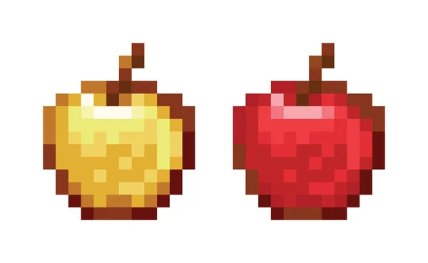 Pixelkonst Röda Gyllene Äpplen Redigerbar Vektorfil — Stock vektor
