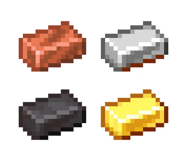 Pixel Art Iron Gold Diamond Netherite Ingots Upravitelný Vektorový Soubor — Stockový vektor