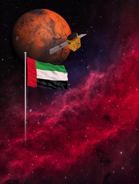 UAE Hope Probe mission to Mars. 3D rendering illustration.