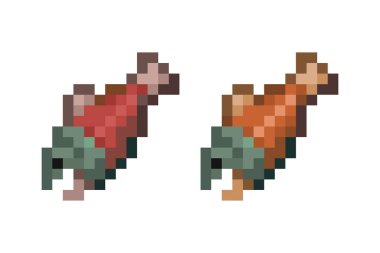 Çiğ ve pişmiş somon pikseli sanat. İzole vektör dosyası.