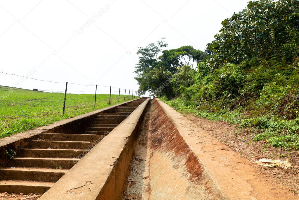 Long steps leading to the top of Banasura sagar dam in Western Ghats,Wayanad, Kerala, long shot
