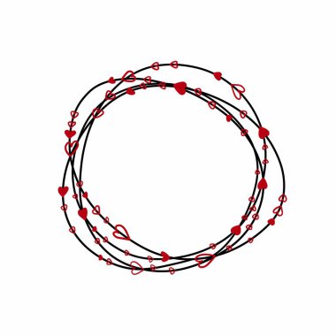 Sevgililer Günü geçmişi. Sevgililer günün kutlu olsun. El çizimi çizimi. Kırmızı kalpli sevgililer günü çelengi..