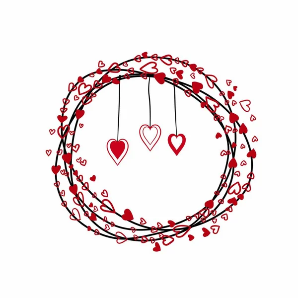Valentijnsdag Achtergrond Fijne Valentijn Handgetekende Illustratie Valentijnskrans Met Rode Harten — Stockfoto