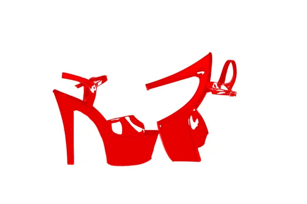 Striptiz ayakkabıları. Yüksek topuklu ayakkabılar. Poledance için üç şerit, egzotik, plastik şerit. Mağaza kataloğu için şeritler. İzole ayakkabılar beyaz siyah zeminde soyuluyor.