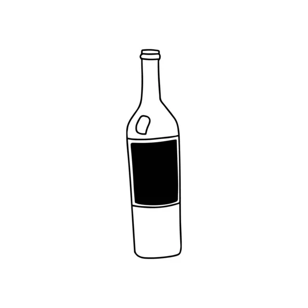 Eine Flasche Französischen Rot Oder Weißweins Doodle Stil Lineare Zeichnung — Stockvektor
