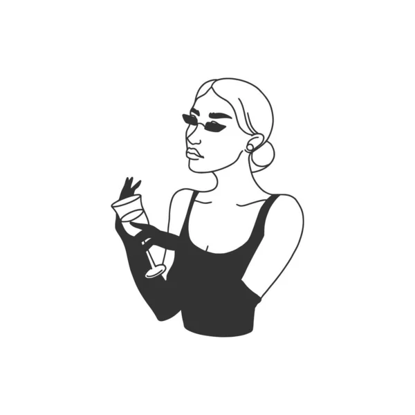 Dama Sin Rostro Con Gafas Guantes Esquema Elegante Figura Estilo — Vector de stock