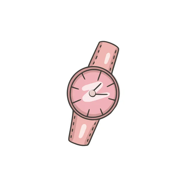 Reloj Pulsera Rosa Mujer Cosas Chicas Accesorio Glamuroso Estilo Garabato — Vector de stock