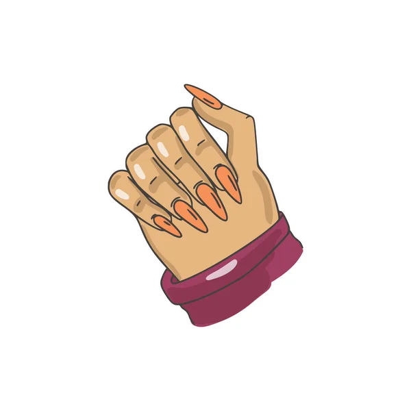 Γυναικείο Χέρι Μανικιούρ Μακριά Όμορφα Νύχια Βερνίκι Τζελ Χρωματισμένο Στυλ — Διανυσματικό Αρχείο