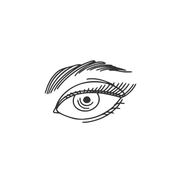 Weibliches Auge Mit Make Schöner Blick Lange Wimpern Linearer Doodle — Stockvektor