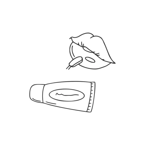 口紅をつけた女性の口 リップスティック アプリケータ 官能的なイメージ 直線的なドアスタイル ベクターの手描きイラスト 白い背景に隔離されている 印刷物 ウェブ用 — ストックベクタ