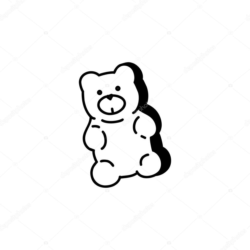 Cute gummy bear. Jelly fruit candy. Linear doodle style. Vector on isolated white background. For printing on cards, invitations, tattoo, clothing design