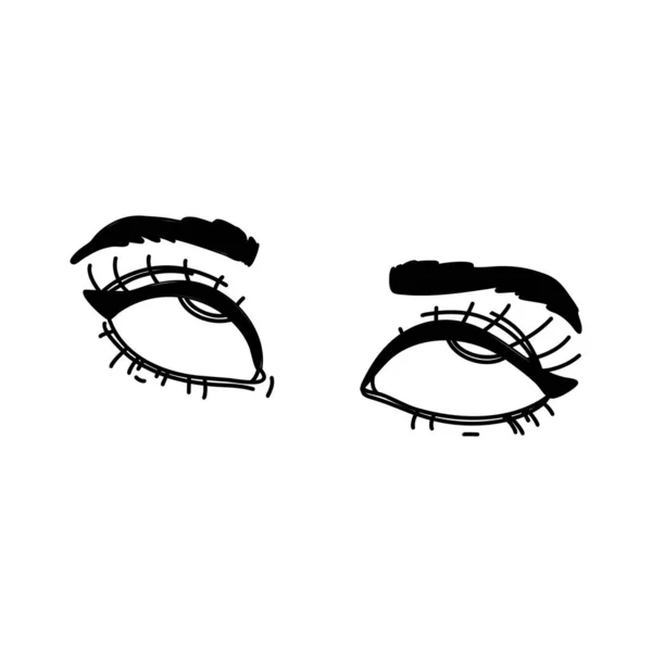 Chica Levanta Los Ojos Emoción Cara Graciosa Estilo Garabato Lineal — Vector de stock