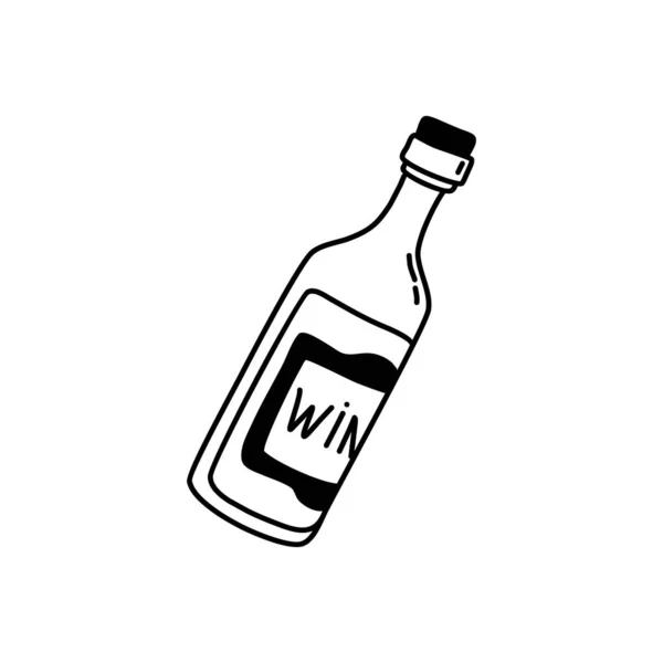 Eine Flasche Wein Alkoholisches Getränk Linearer Doodle Stil Vektor Auf — Stockvektor