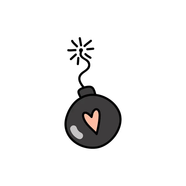 Eine Brennende Schwarze Bombe Mit Rosa Herz Valentinstag Konzept Linearer — Stockvektor