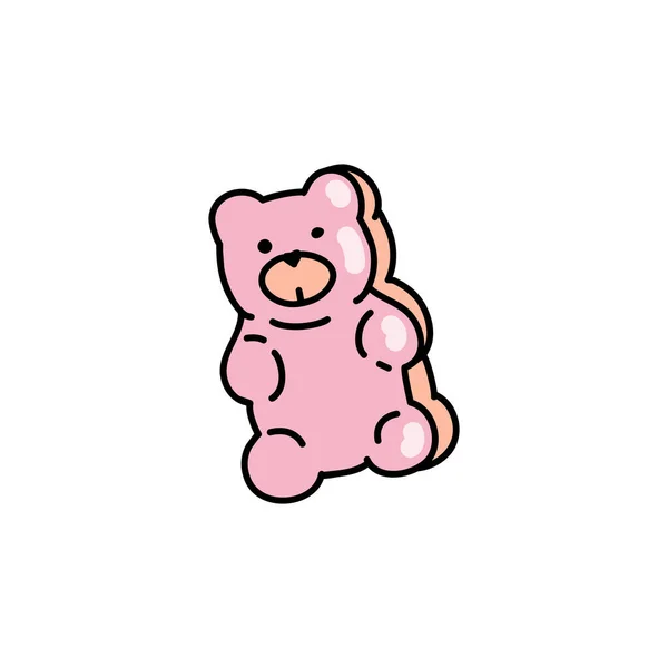 Cute Pink Gummy Bear Jelly Fruit Candy Linear Colored Doodle Vector Graphics