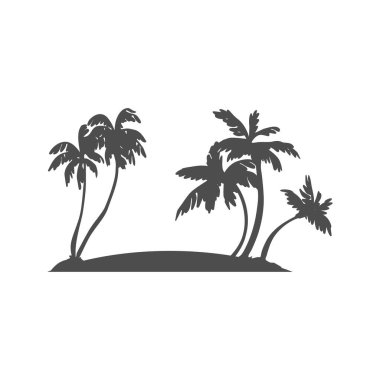 Palmiye ağacının siyah silueti. Tropik yapraklar. Hindistan cevizi palmiyesi, egzotik ayyaş eskizi ya da Hawaii Coco palmiyeleri. Vektör çizimi. Tişört, kart, davetiye tasarımı için