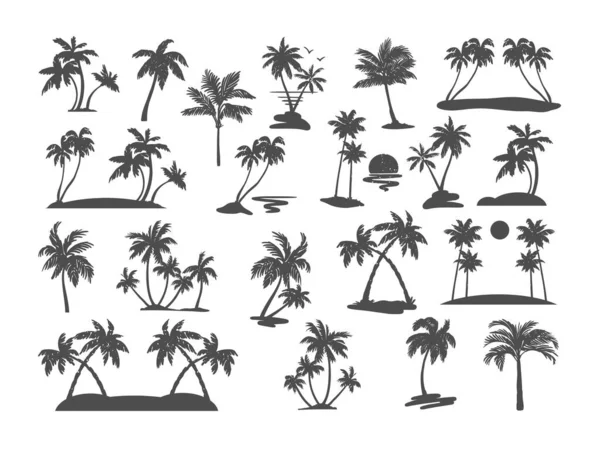 Palmboom Silhouet Set Diverse Zwarte Tropische Bomen Een Witte Achtergrond — Stockvector