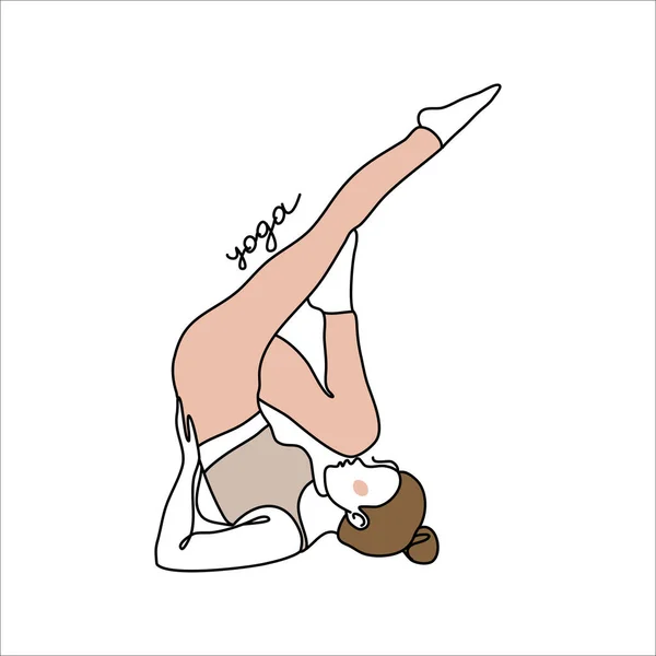 一个年轻的无脸女孩做伸展瑜伽练习 普拉提健康的生活方式线性风格 在白色背景上孤立的向量图解 — 图库矢量图片