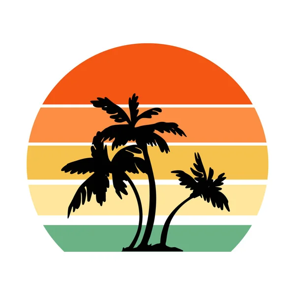 Retro Vintage Sunset 80S 90S Style Black Silhouettes Palm Trees — Stock Vector