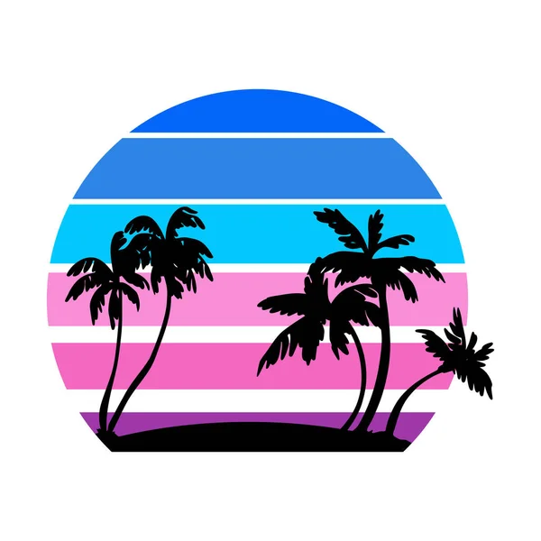 Retro Vintage Sunset 80S 90S Style Black Silhouettes Palm Trees — Stock Vector