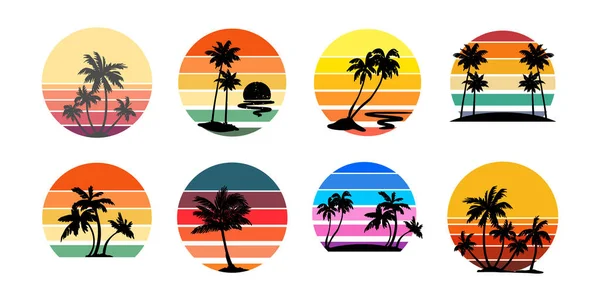 Set Retro Sunsets Style 80S 90S Abstract Background Sunny Gradient — Stock Vector