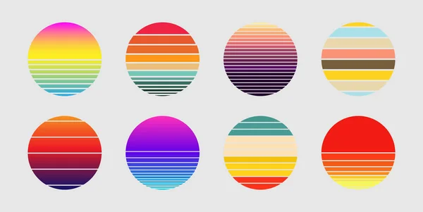 Set Retro Sunsets Style 80S 90S Abstract Background Sunny Gradient — Stock Vector