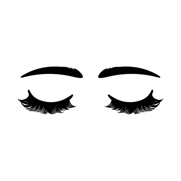 閉じた女性の目 まつ毛 そして 孤立した白い背景に長い美しいまつ毛 メイク マスカラ ファッション ベクトルイラスト 美容室のロゴのために ラッシュエクステンションメーカー — ストックベクタ