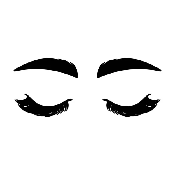 閉じた女性の目 まつ毛 そして 孤立した白い背景に長い美しいまつ毛 メイク マスカラ ファッション ベクトルイラスト 美容室のロゴのために ラッシュエクステンションメーカー — ストックベクタ