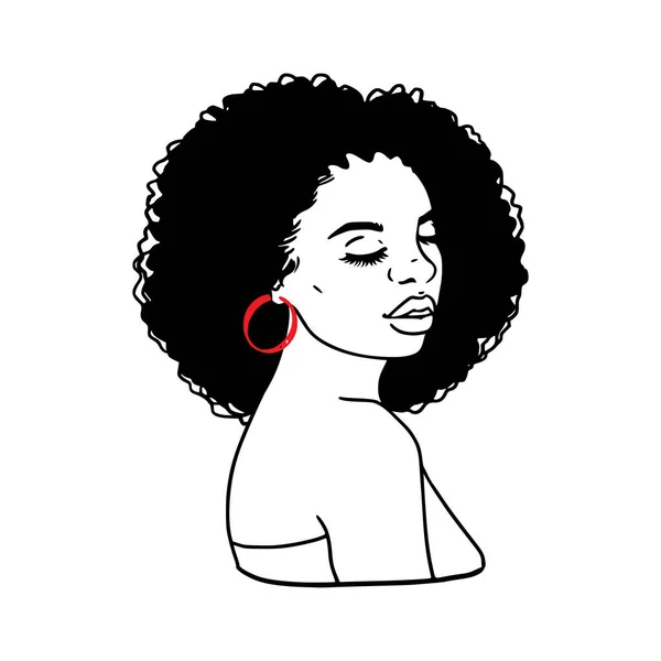 可愛い顔をした黒人女性 アフリカ系アメリカ人の少女 長いアフロの髪 白い隔離された背景のベクトルイラスト 美容室 Tシャツデザイン 美容ロゴ — ストックベクタ
