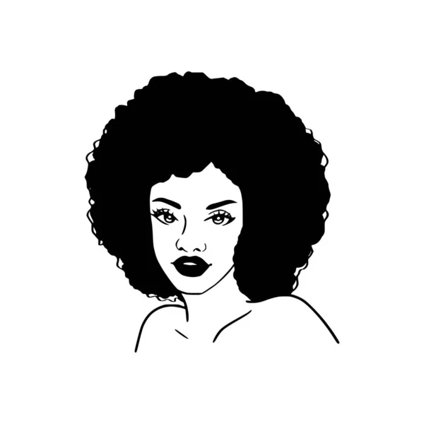 Czarna Kobieta Ładną Buzią Afroamerykanka Kręcone Afro Fryzura Styl Kreskówki — Wektor stockowy