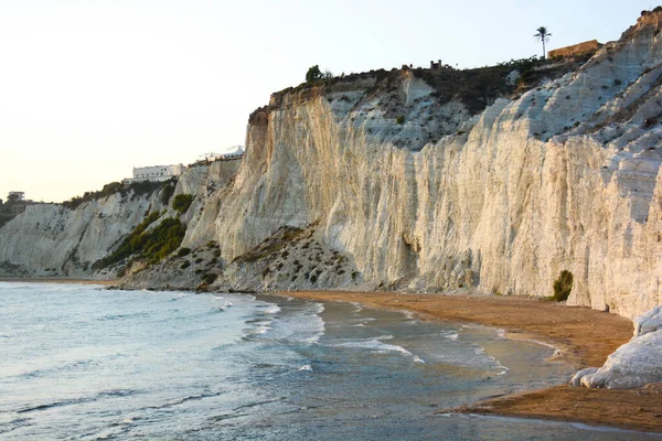 Pohled Scala Dei Turchi Sicílii Při Západu Slunce Kdy Nejvíce — Stock fotografie