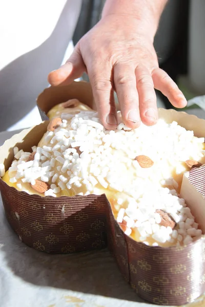 Traditionnel Sucré Italien Pour Pâques Colombe Artisanale Étape Par Étape — Photo