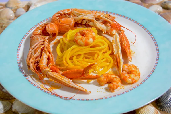 Mediterranean Shellfish Special Preparation Tagliatelle Special Italian Food — Stok fotoğraf