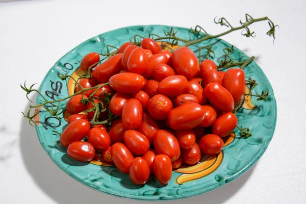 Pomodori Ciliegia Italiani Originali Appena Raccolti — Foto Stock