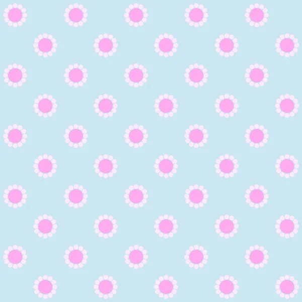 Seamless flower pattern. Purple and white polka dots on a blue background.