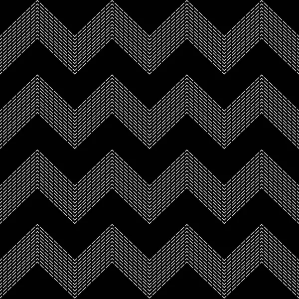 Zigzag pattern of white dashed lines on a black background. seamless chevron ornament.